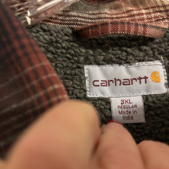 Mens CARHARTT Hubbard Sz 3XL Plaid Flannel Sherpa Lined Shirt Jacket - Picture 3 of 10